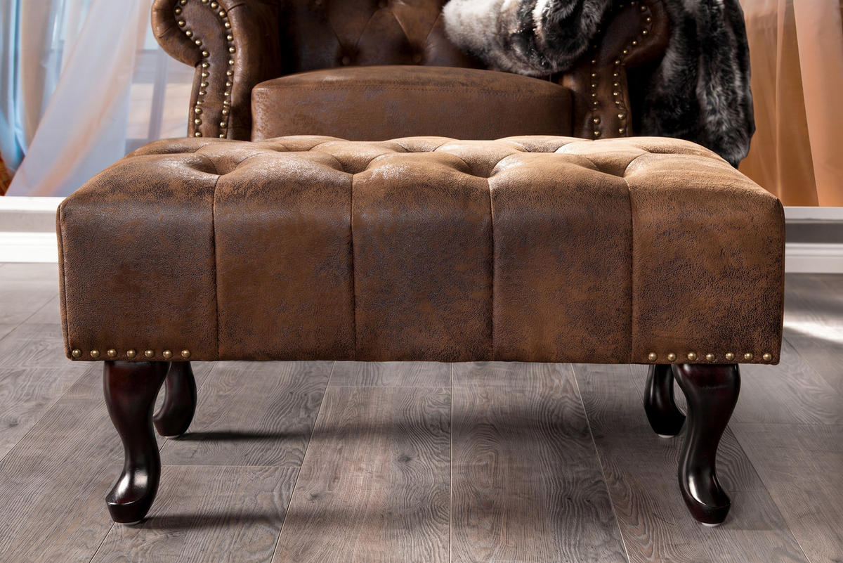 HOCKER CHESTERFIELD Microfaser Braun 80 cm - Braun, Holz/Textil (80/40/45cm) - riess-ambiente