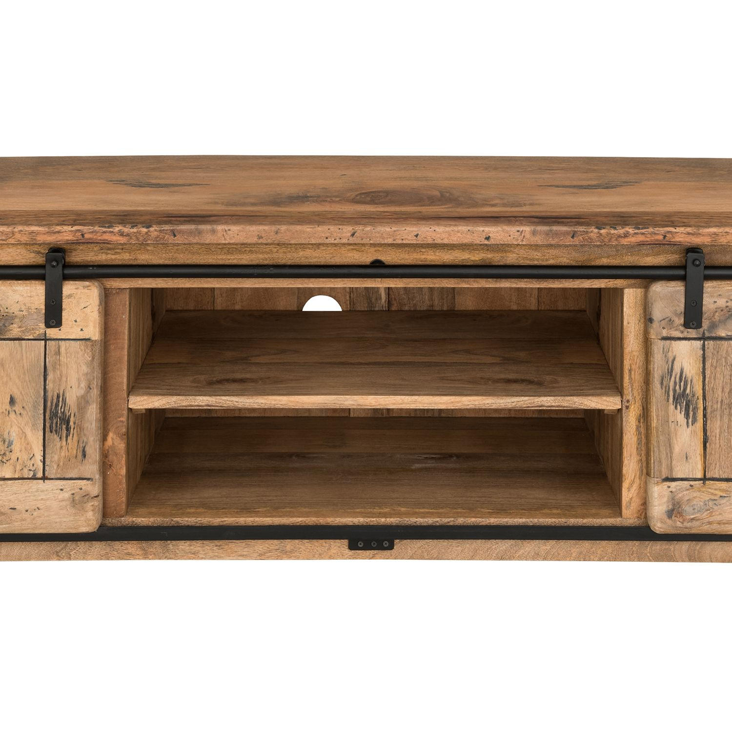 TV-COUCHTISCH Florenz Vintage - 180 cm - Mangoholz - Schwarz/Braun, Holz (180/50/55cm) - bene living