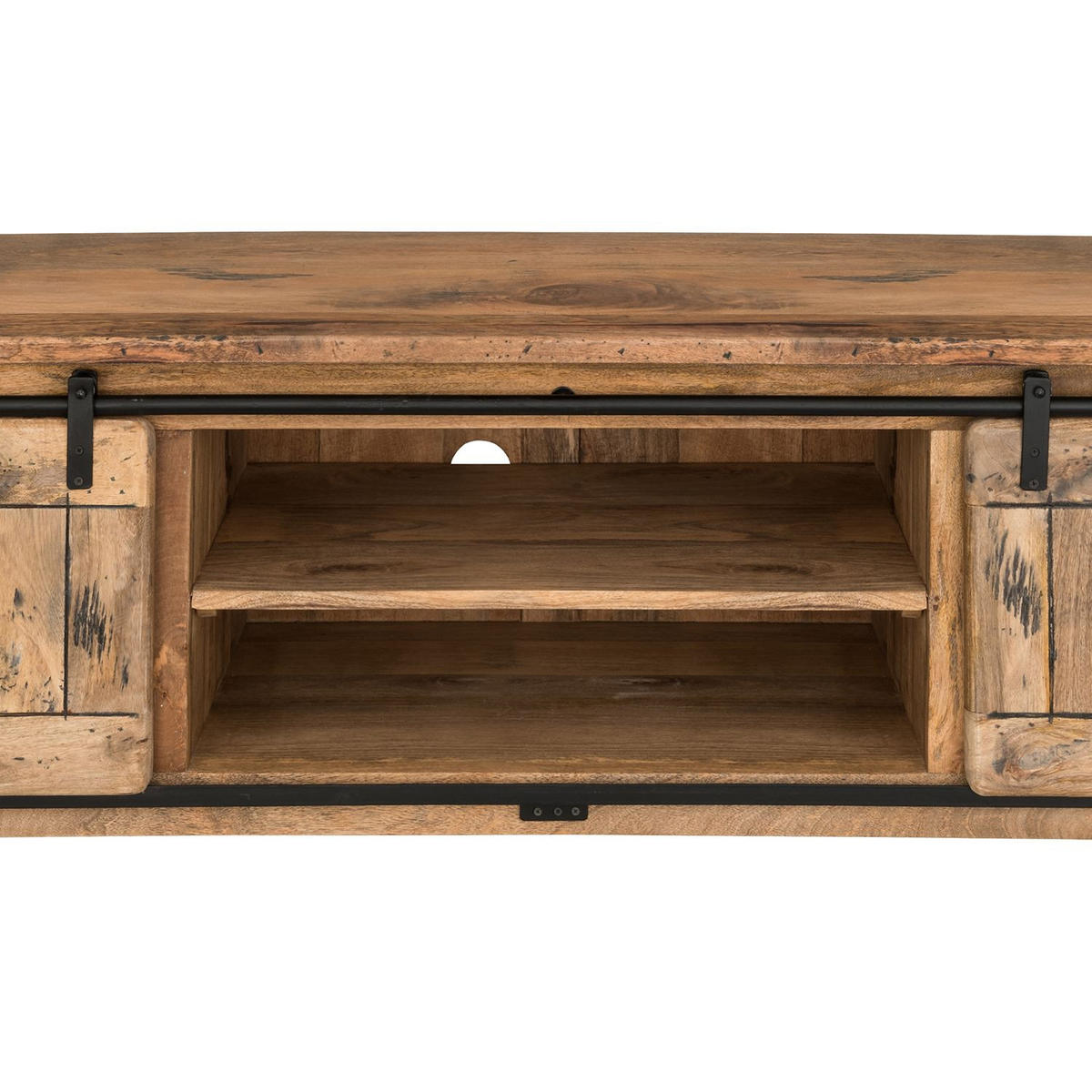 TV-COUCHTISCH Florenz Vintage - 180 cm - Mangoholz - Schwarz/Braun, Holz (180/50/55cm) - bene living