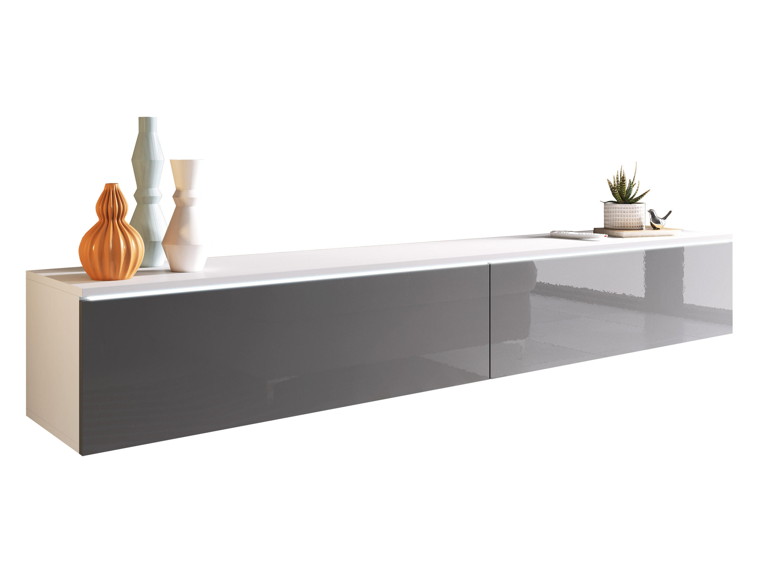 TV-LOWBOARD D180 mit weißer LED Beleuchtung - Silberfarben/Weiß, Holzwerkstoff/Kunststoff (180/30/33cm) - MIRJAN24