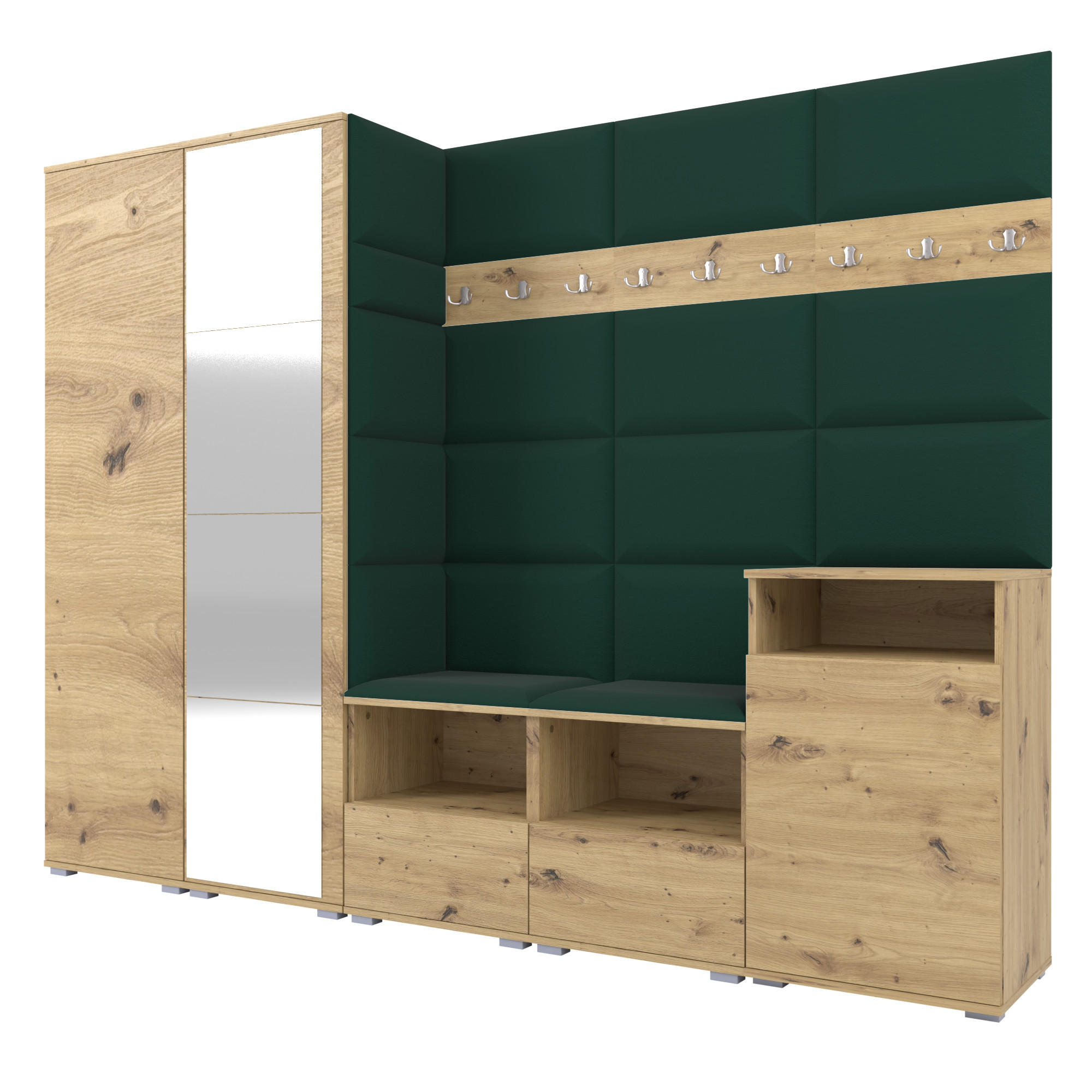 Ravio Garderobe Eiche Artisan, Dunkelgrün 250x187x40 cm