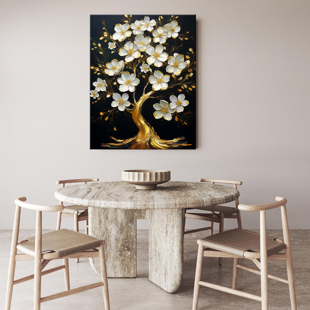 WANDBILD baum der liebe blumen abstrakt - Weiß, Textil (40/60cm) - Feeby