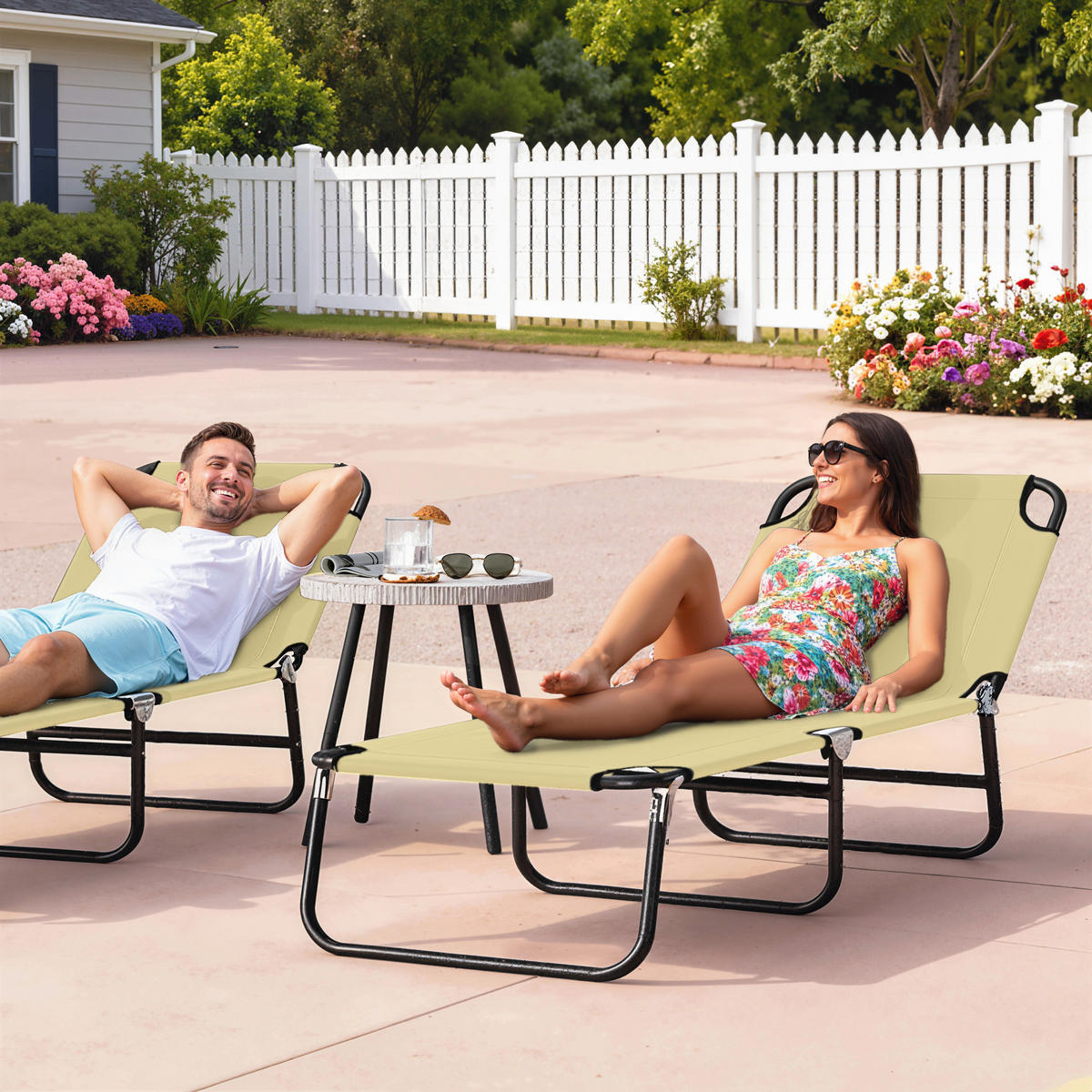 SONNENLIEGE, Gartenliege mit verstellbarer Rückenlehne für Garten, Balkon - Grau, Textil/Metall (56/28/188cm) - Outsunny