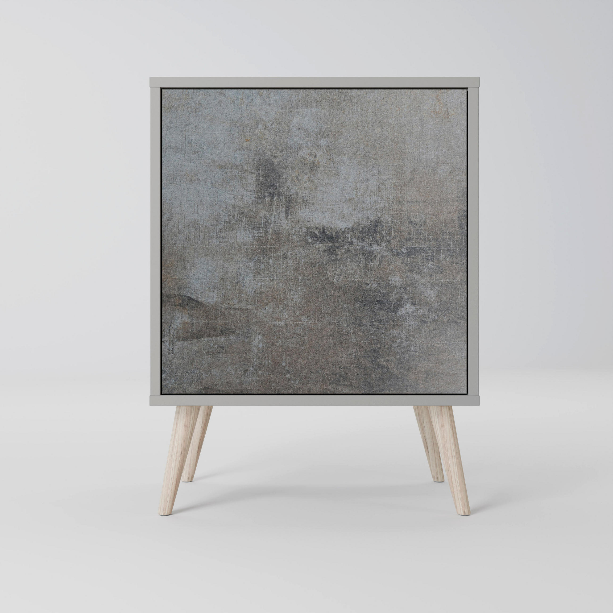 SIDEBOARD CONCRETE WALL, Grau, 57,5x42x77,5 cm, Schräge Buchenholzfüße - Buchefarben/Multicolor, Holzwerkstoff/Buchenholz (57.5/77.5/42cm) - SpaceRebels