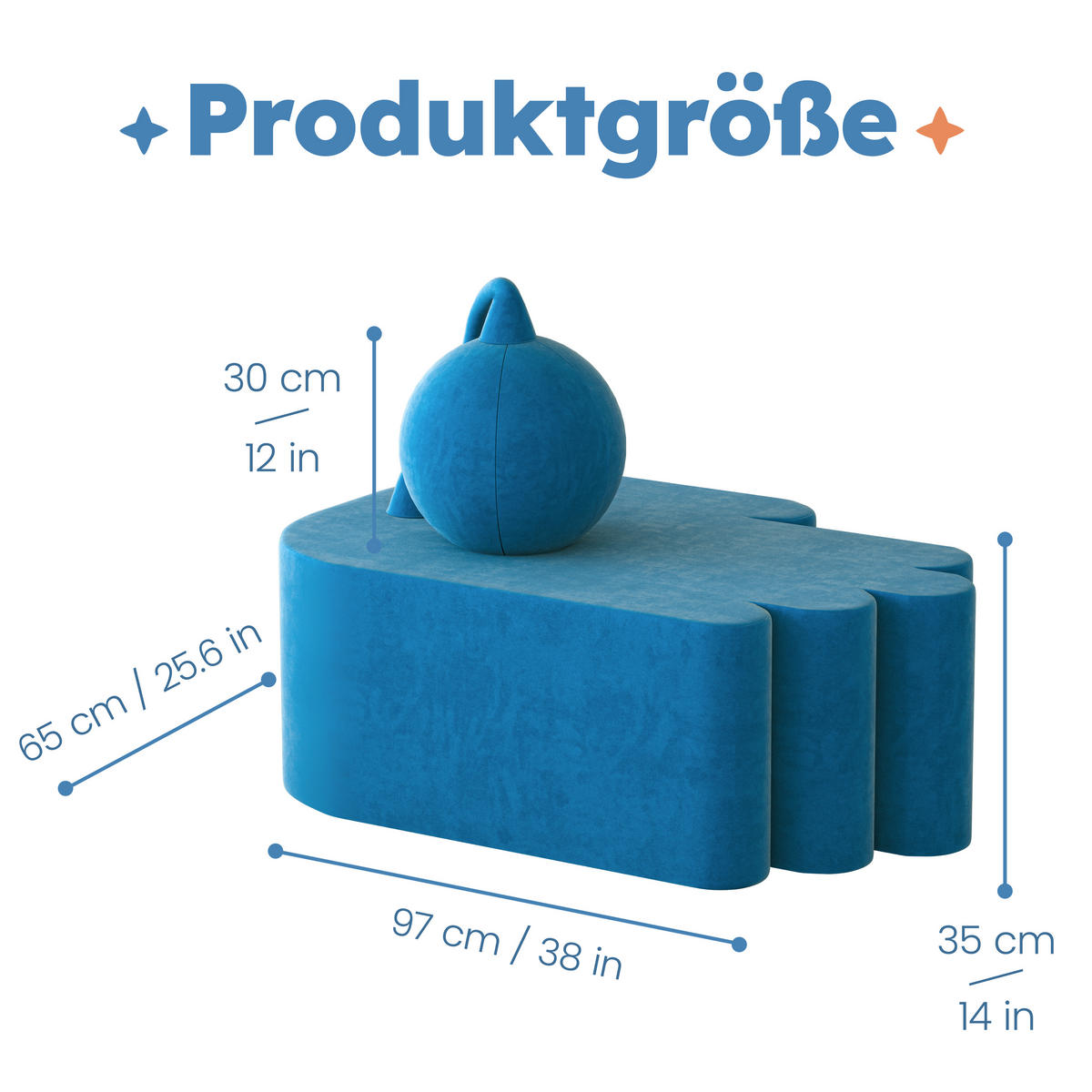 SITZKISSEN Fingerform Niederländischer Samt Blau - Blau, Textil (65/35/97cm) - Vercart