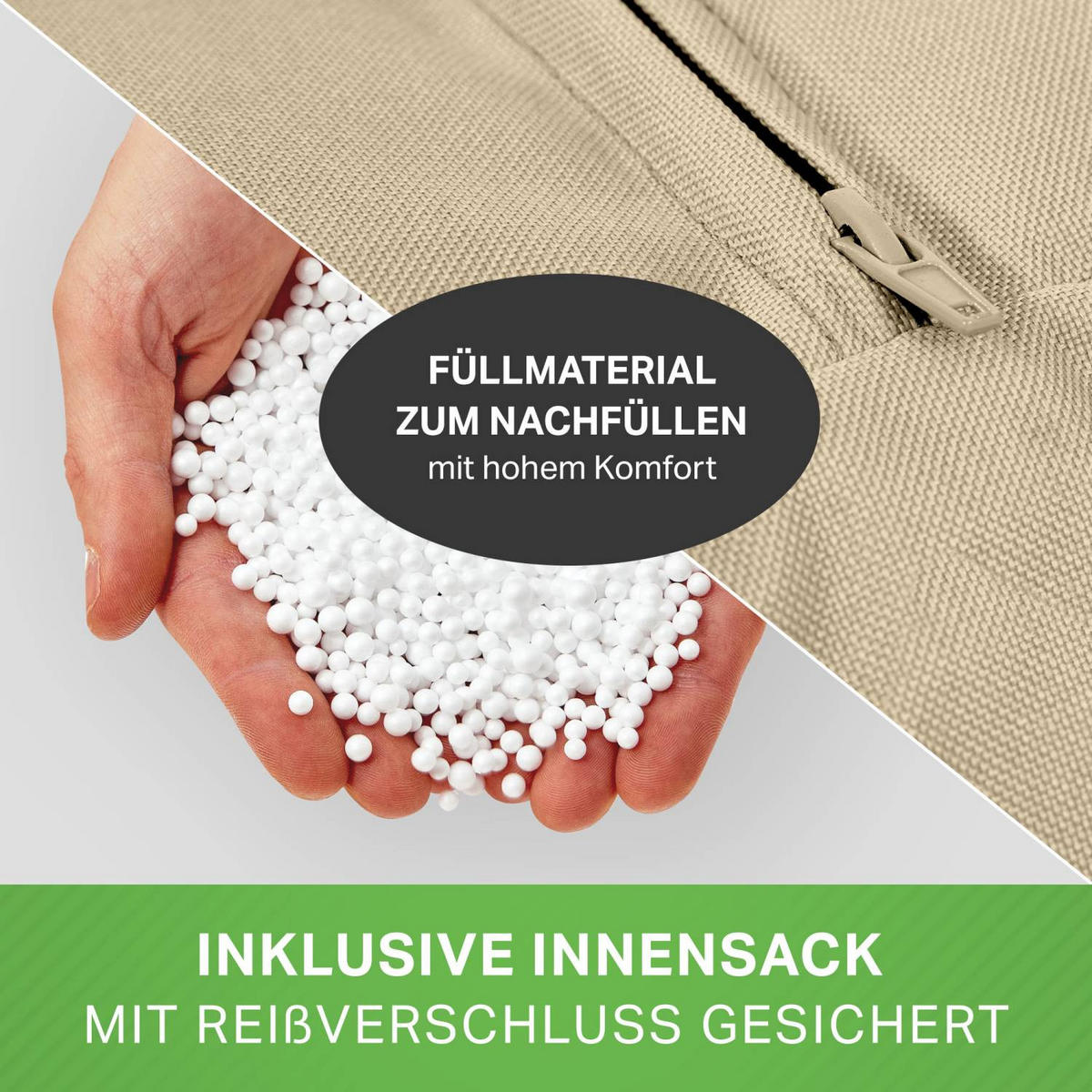 SITZSACK + Hocker "Cozy+Cube" 2er Set - Beige, Textil (70/90/80cm) - Green Bean