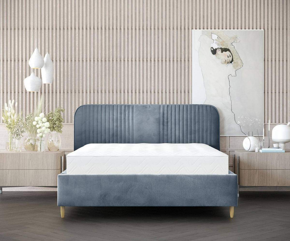 POLSTERBETT Livy Blau Grau 120/200 cm im Samtstoff - Blaugrau/Naturfarben, Holz/Holzwerkstoff (120/200cm) - Maison de Reve