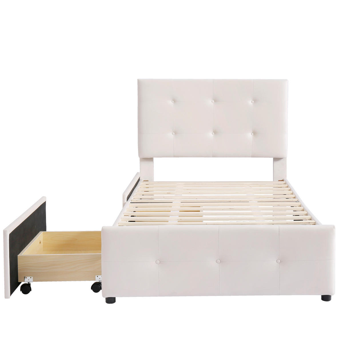 POLSTERBETT 90/200 cm beige aus Samt mit Schublade und Lattenrost - Beige, Textil (90/200cm) - OKWISH