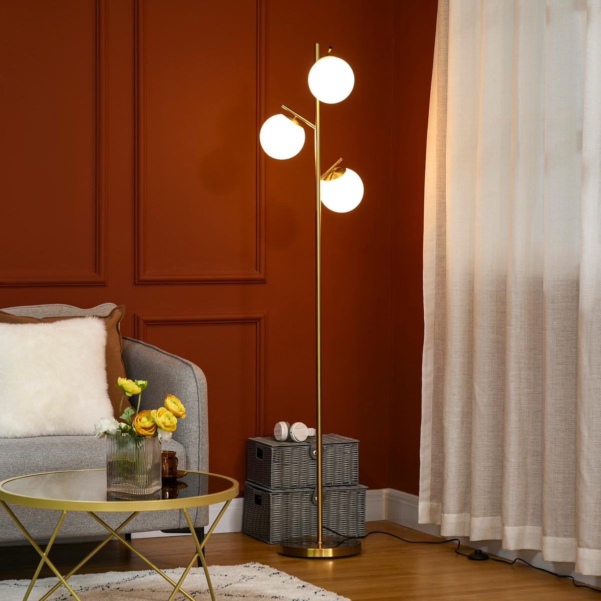 STEHLEUCHTE, Stehlampe, 40 W Standlampe mit E27 Fassung, Metall, ohne Glühbirne - Goldfarben, Metall (27/27/169cm) - HOMCOM