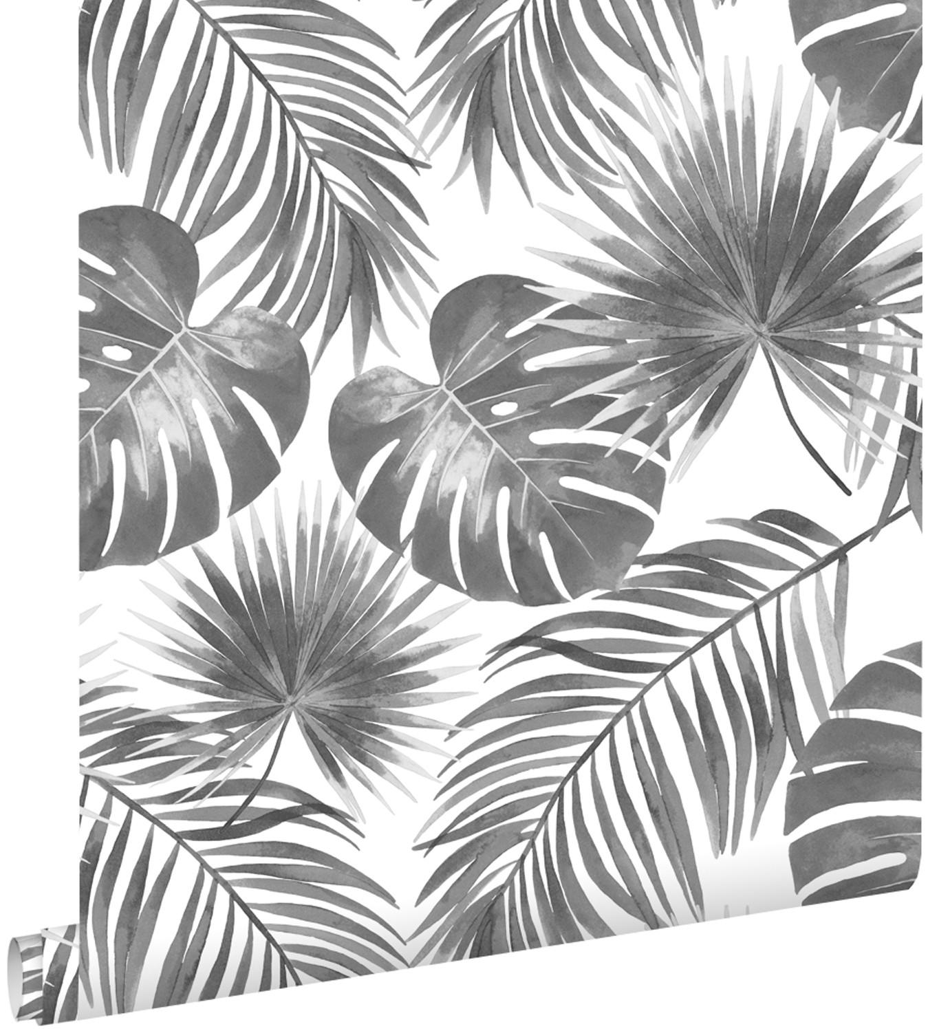 TAPETE tropische Blätter 53 cm x 10.05 m - Schwarz, Papier (53/1000cm) - ESTAhome