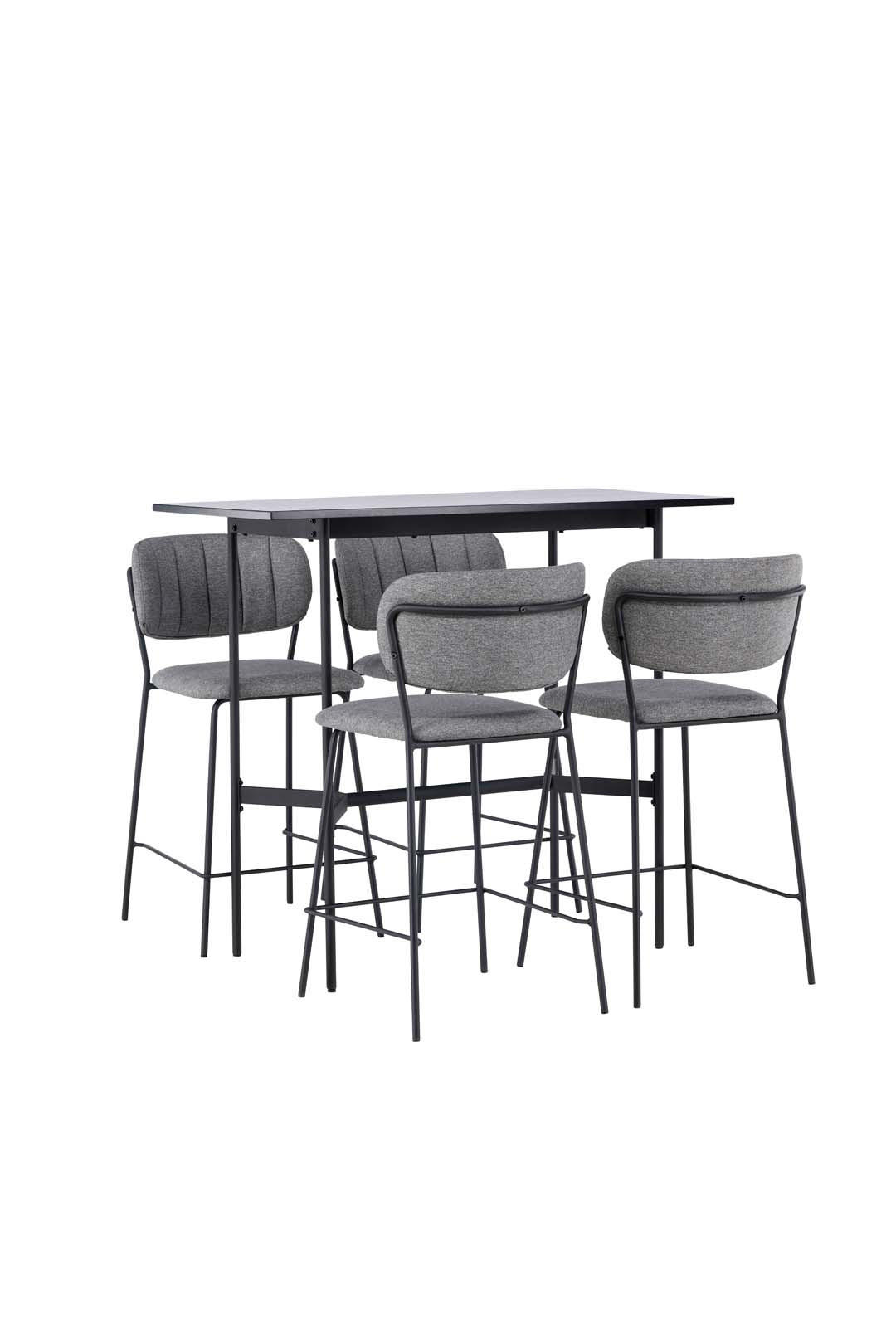 BARTISCHSET, Rax, Tisch Schwarz, Stühle Grau, MDF, 60 x 120 x 105 cm, 5-teilig - Schwarz, Holzwerkstoff (60/105/120cm) - ebuy24
