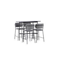 BARTISCHSET, Rax, Tisch Schwarz, Stühle Grau, MDF, 60 x 120 x 105 cm, 5-teilig - Schwarz, Holzwerkstoff (60/105/120cm) - ebuy24