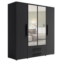 KLEIDERSCHRANK Modena in Schwarz, mit Spiegel, mit Tür, mit Türen und Schubladen - Schwarz, Holzwerkstoff/Kunststoff (200/206/59cm) - Ravio