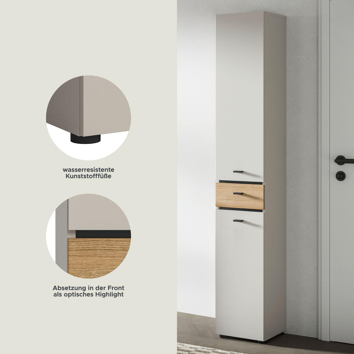 HOCHSCHRANK AQUA (B/H/T: ca. 32/191/30 cm) in Kaschmir/Kaschmir - Kaschmir, Holzwerkstoff (32/191/30cm)