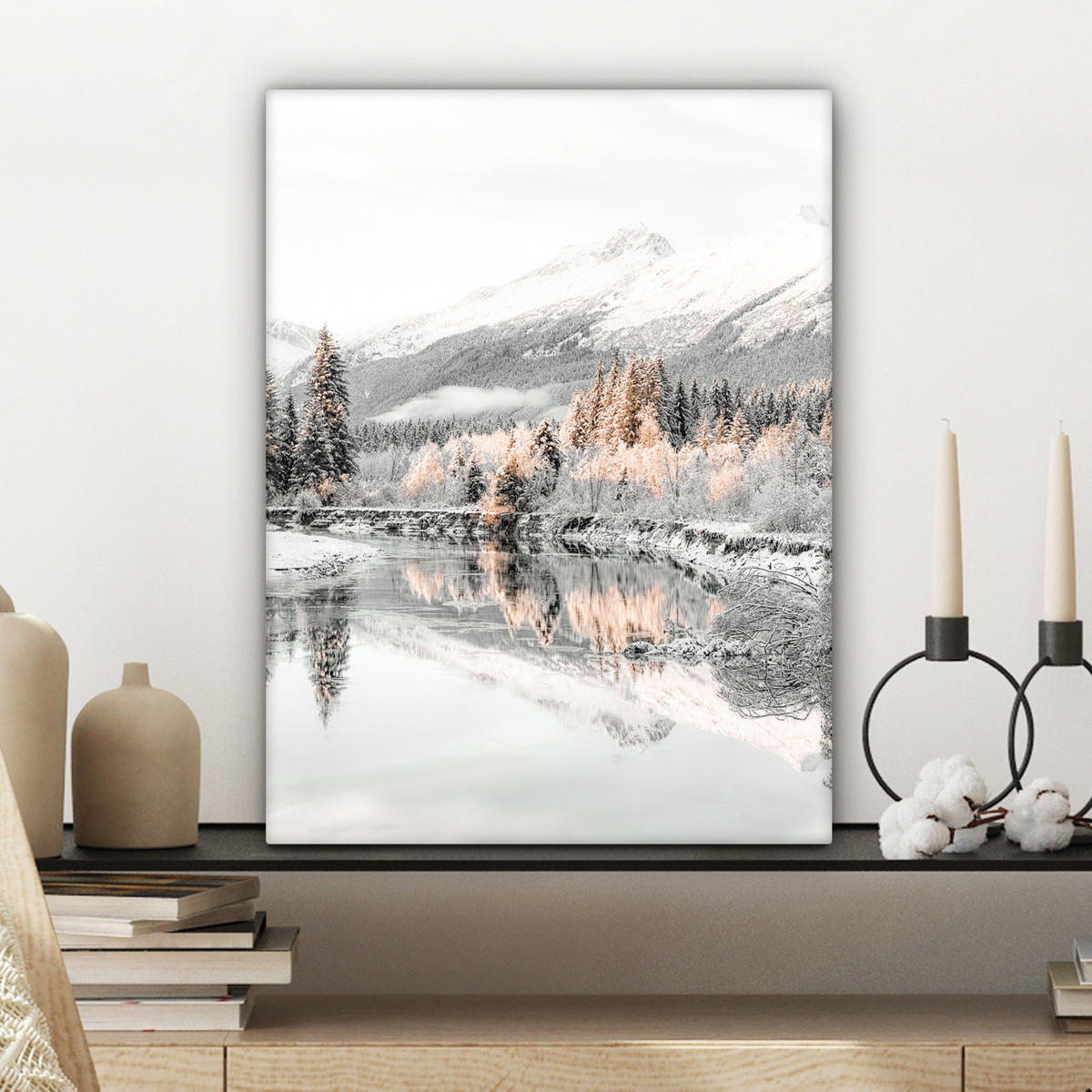 LEINWANDBILD Natur - Winter - Bäume - Berge - Schnee Room Decor 30x40 cm - Weiß Hochglanz, Textil (30/40cm) - MuchoWow