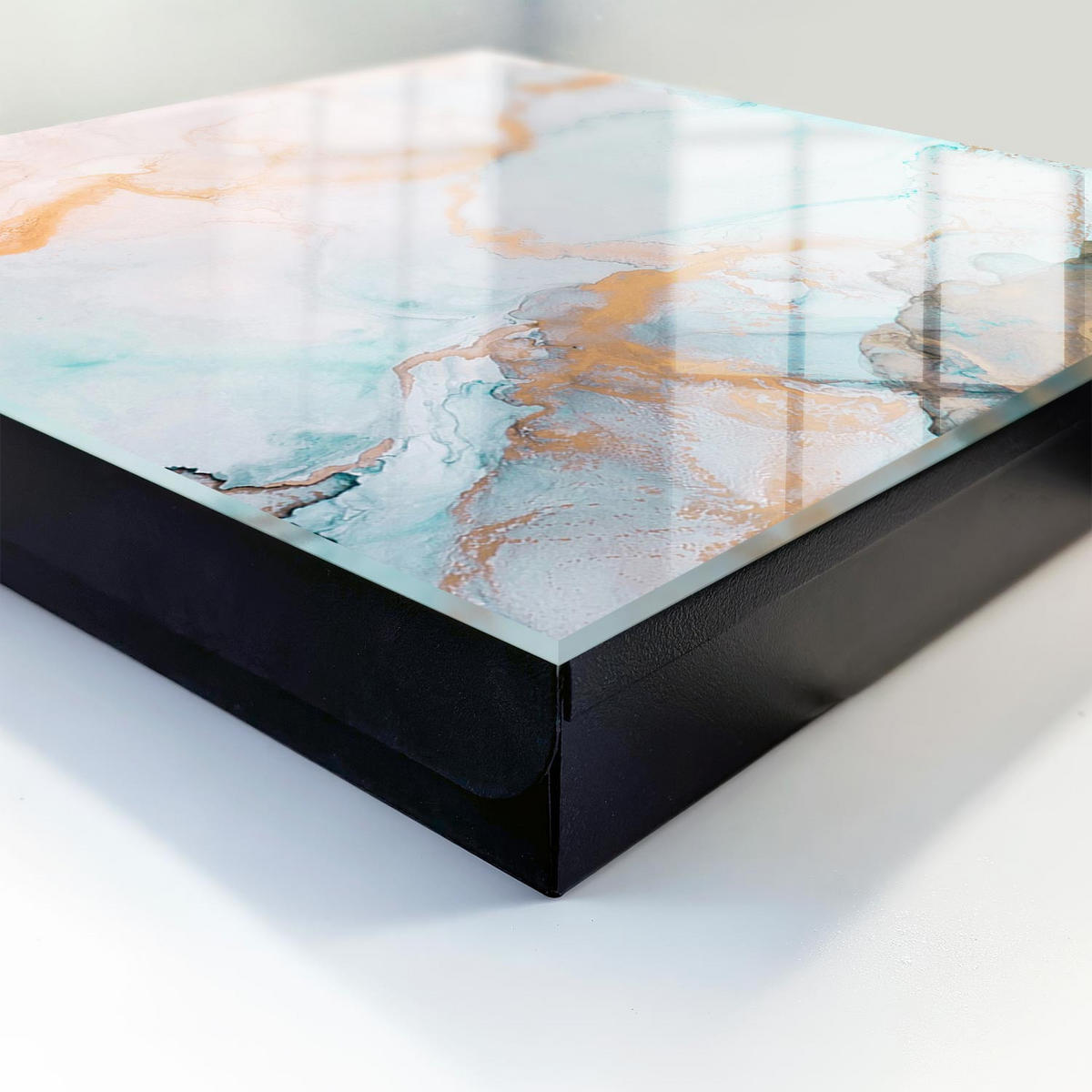 SCHLÜSSELBOX Schwarz 30x30 cm- Türöffnung nach rechts - Bunter Marmor - Blau, Metall (30/30/5cm) - TULUP