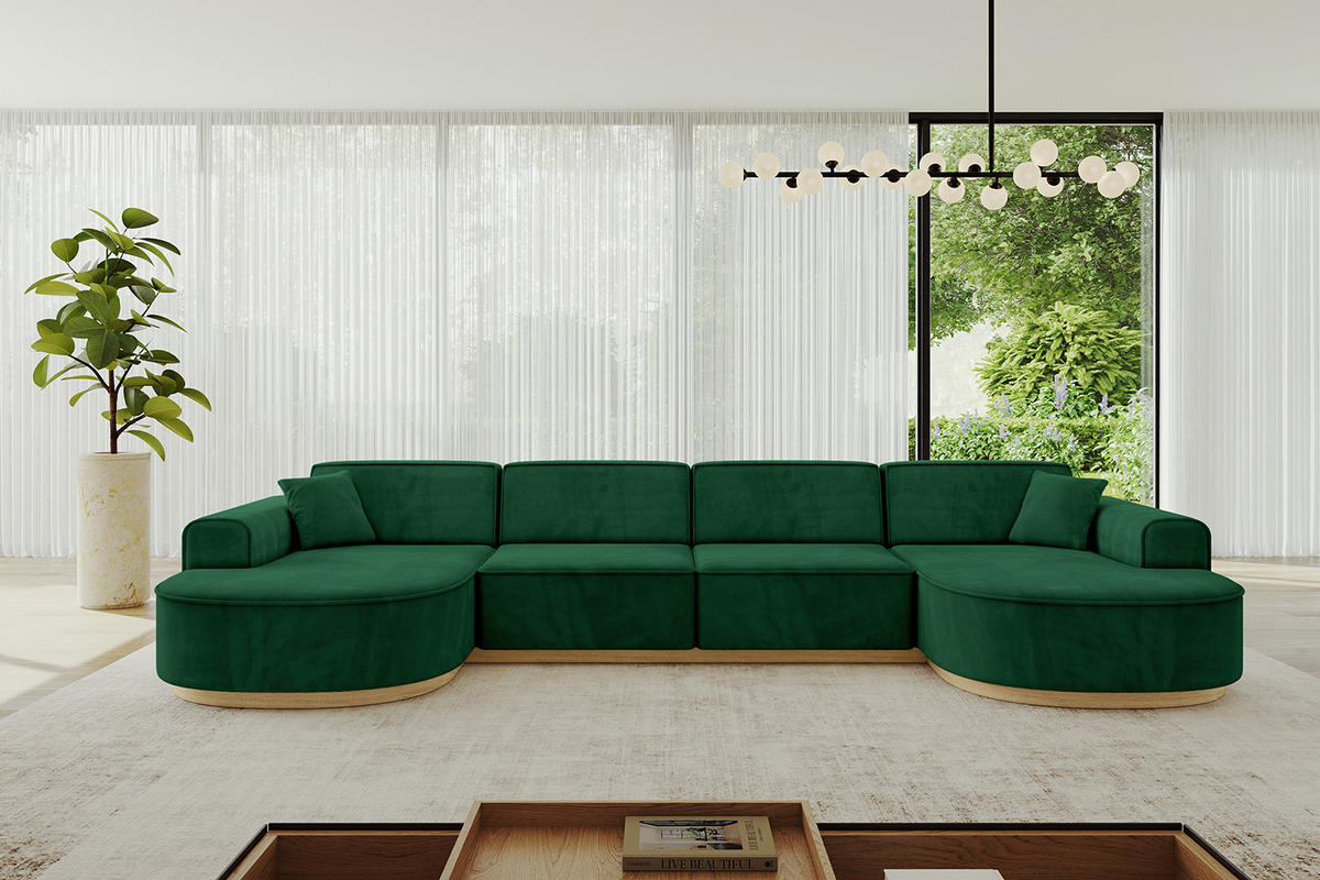 WOHNLANDSCHAFT MARI-U2-v2 - 388x171x83 cm Dunkelgrün Velours - Dunkelgrün, Holzwerkstoff/Textil (388/83/171cm) - ALTDECOR