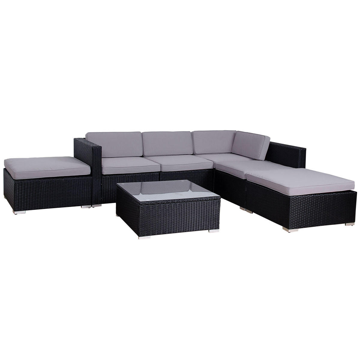 GARTENLOUNGE LUGANO XL Schwarz - Schwarz/Grau, Kunststoff - SVITA