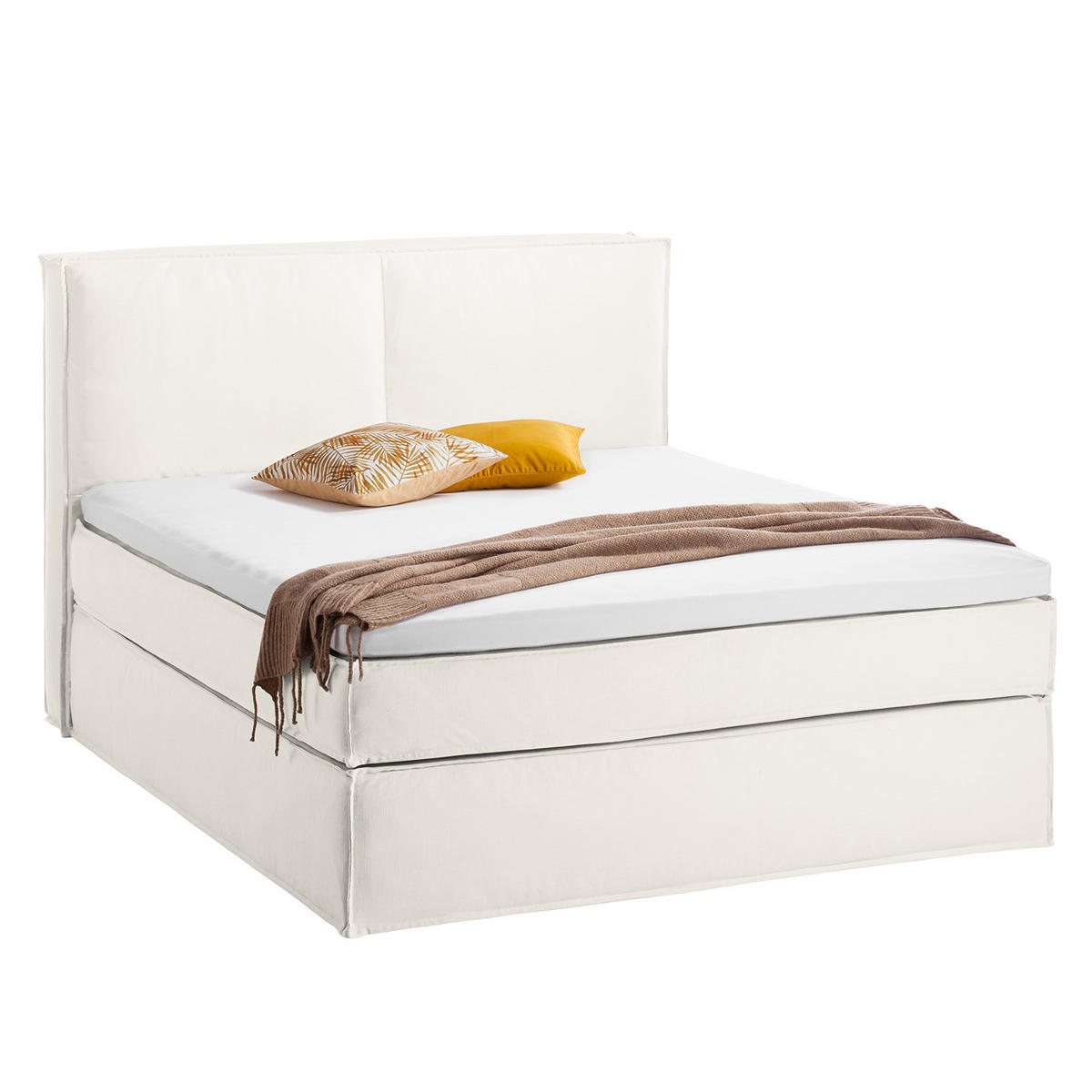 BOXSPRINGBETT mit Kopfteil - Premium - Weiß, Textil (180/200cm) - home24