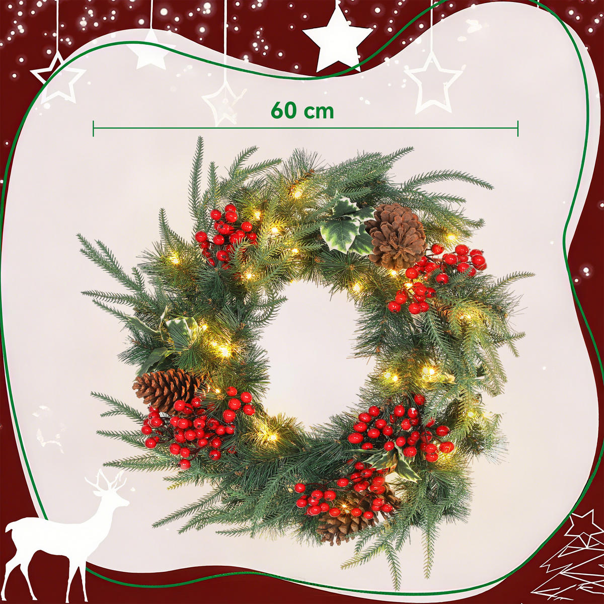 BELEUCHTETER Weihnachtskranz Grün 60.0/60.0/8.0 cm - Grün, Kunststoff (60cm)