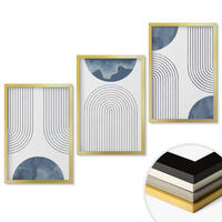 WANDBILDER 3er Set - 40x60 cm Goldrahmen - Abstrakte blaue Muster - Goldfarben, Kunststoff (40/60cm) - ArtPrintCave