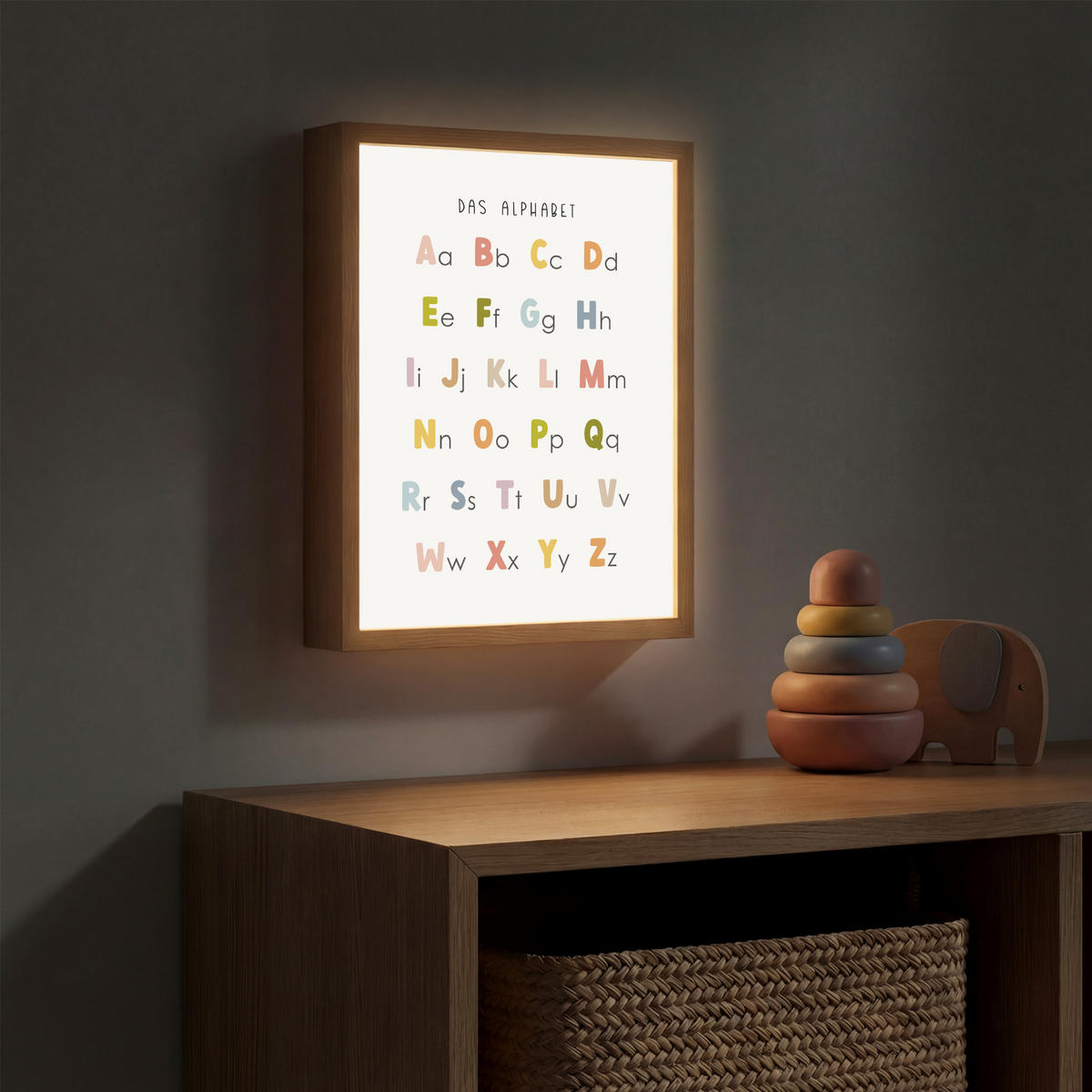 NACHTTISCHLAMPE MIT AKKU Pädagogisch - Alphabet lernen - Farbenfroh - Weiß - Buchstaben 30x40 cm - Weiß, Holzwerkstoff (8/30/40cm) - OnlyWow