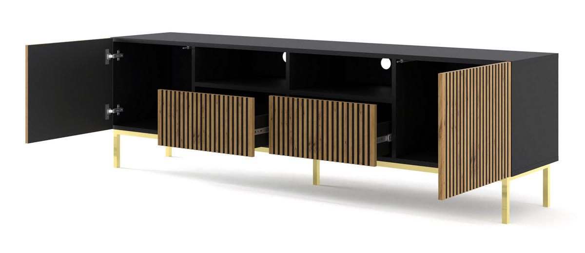 TV-LOWBOARD SCHWARZ - Beige/Goldfarben, Holzwerkstoff (200/58/42cm) - FURNLUX