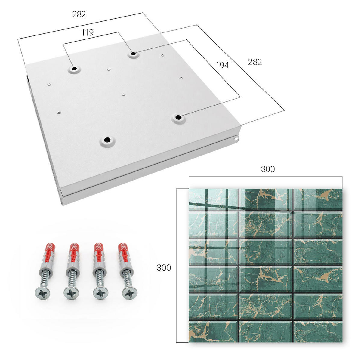 SCHLÜSSELBOX Weiß 30x30 cm – Türöffnung nach rechts - Grüner Marmor - Grün, Metall (30/30/5cm) - TULUP