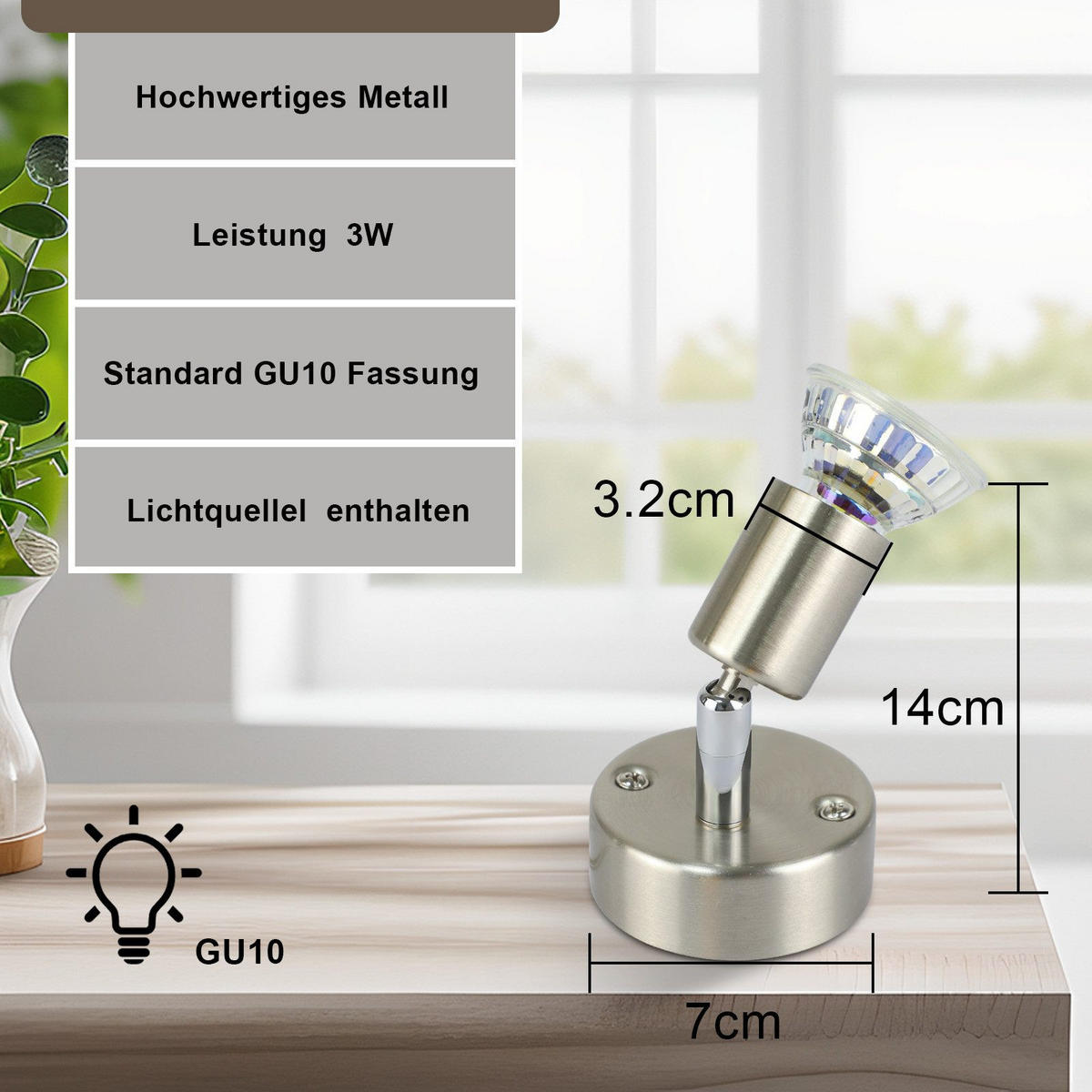 DECKENSTRAHLER Brenthar 10/7/14 cm - Silberfarben, Metall (14/10/7cm) - ZMH
