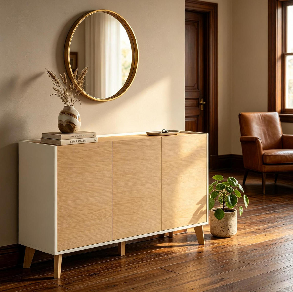 SIDEBOARD aus MDF und Spanplatte 120x35x73,5 cm Natur/Weiß mit 3 Türen - Naturfarben, Holzwerkstoff (120/73.5/35cm) - IVMEU