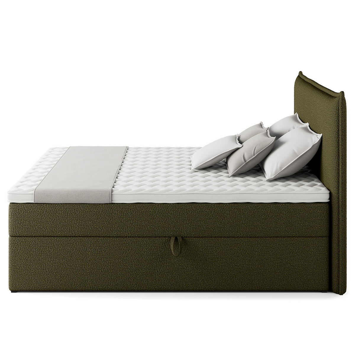 BOXBETT mit Stauraum - Bouclé - Olivgrün, Holzwerkstoff/Textil (200/200cm) - home24
