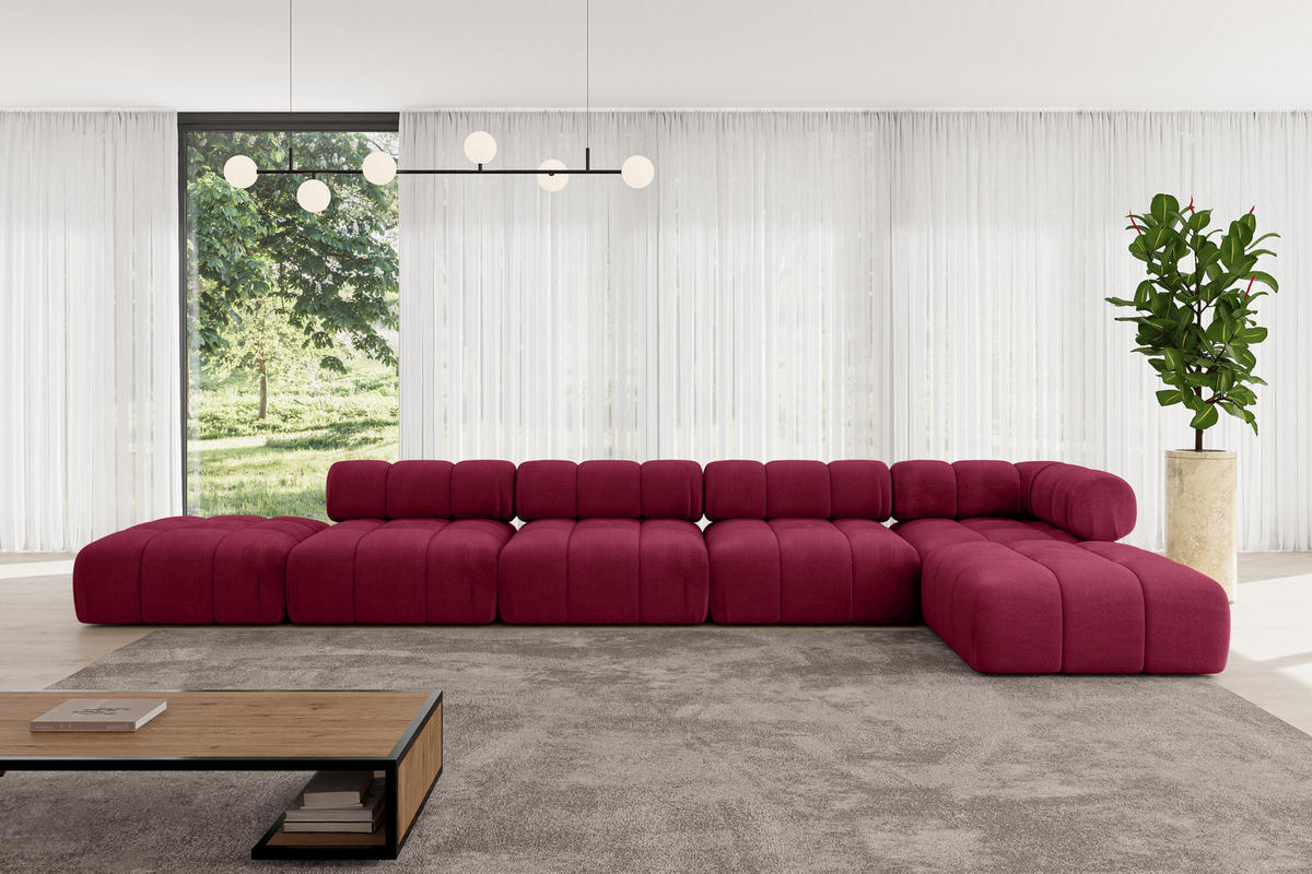 ECKSOFA modulares Sofa Kerru-L3 - 475x190x70 cm Bordeauxrot Velours - Bordeaux, Holzwerkstoff/Textil (475/190cm) - ALTDECOR