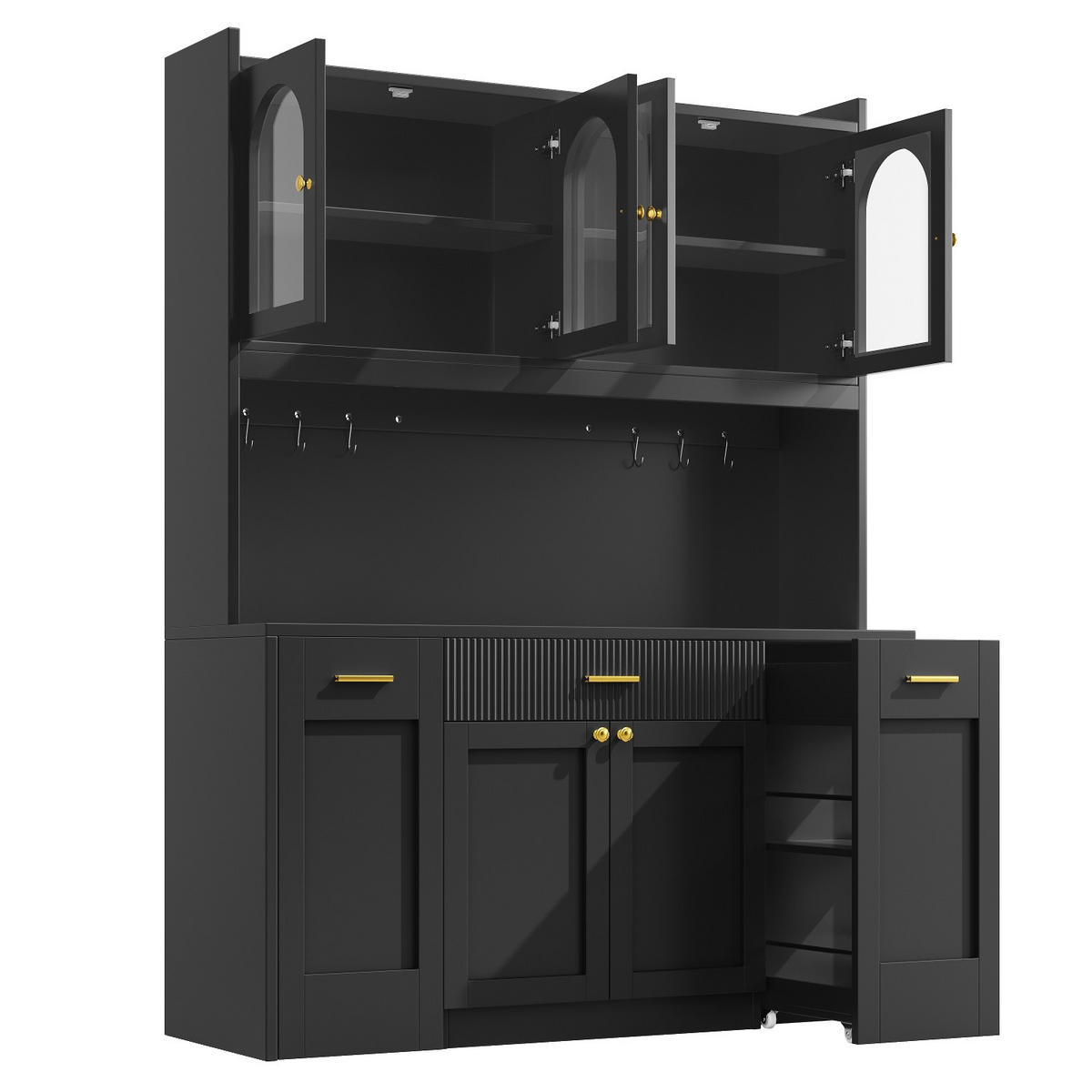 KÜCHENSCHRANK 120/187/40 cm, MDF, Schwarz, MIT RGB-LED BELEUCHTUNG, APP-STEUERUNG, für Küche und Esszimmer - Schwarz, Holzwerkstoff (40/187/120cm) - Rolipo