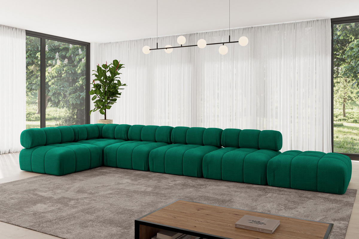 ECKSOFA modulares Sofa Favio-L3 - 475x190x70 cm Dunkelgrün Velours - Dunkelgrün, Holzwerkstoff/Textil (475/190cm) - ALTDECOR