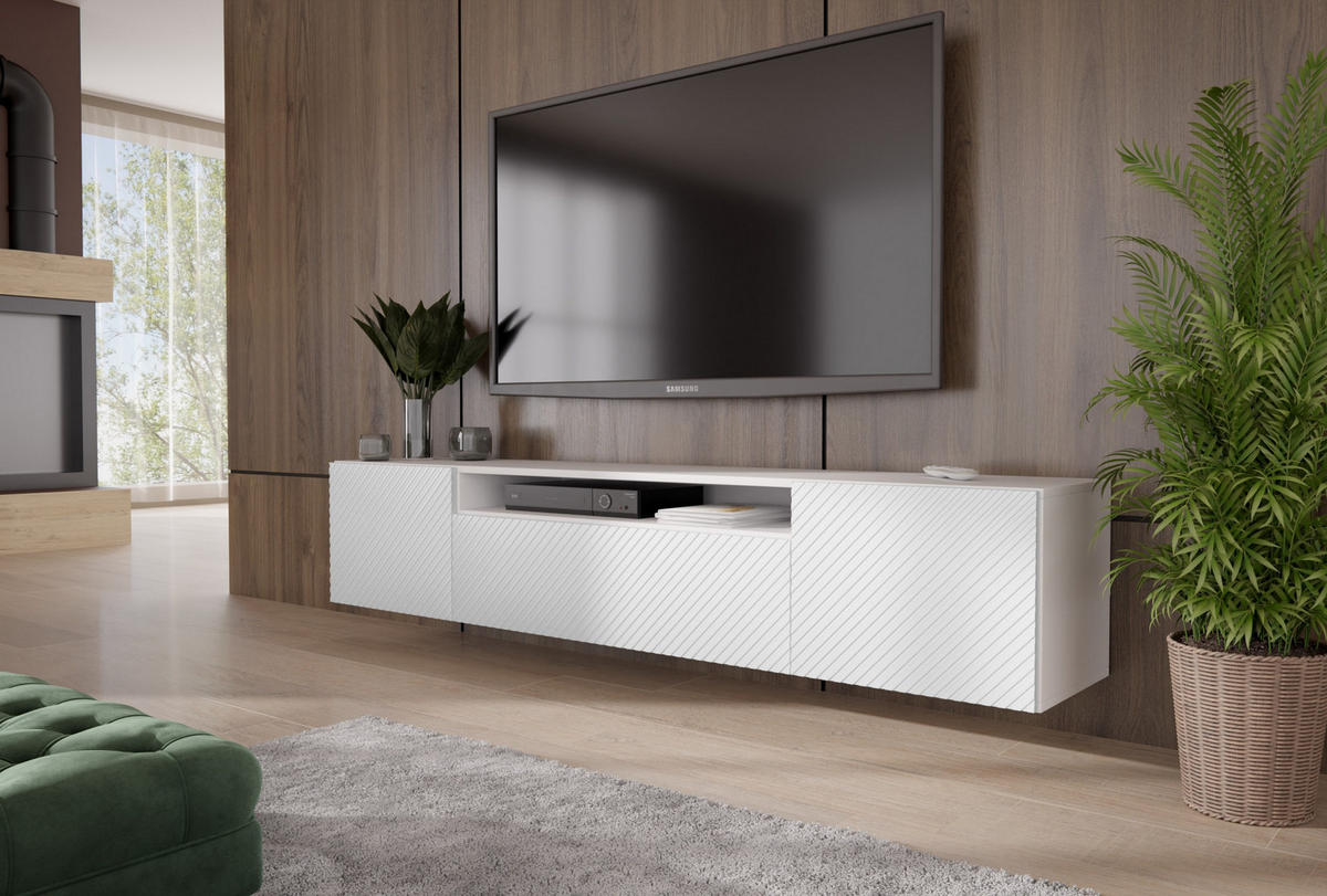 LOWBOARD CAVA 200/41/40 cm, Hängender TV-Schrank Weiß - Weiß, Holzwerkstoff (200/41/40cm) - MASSENO