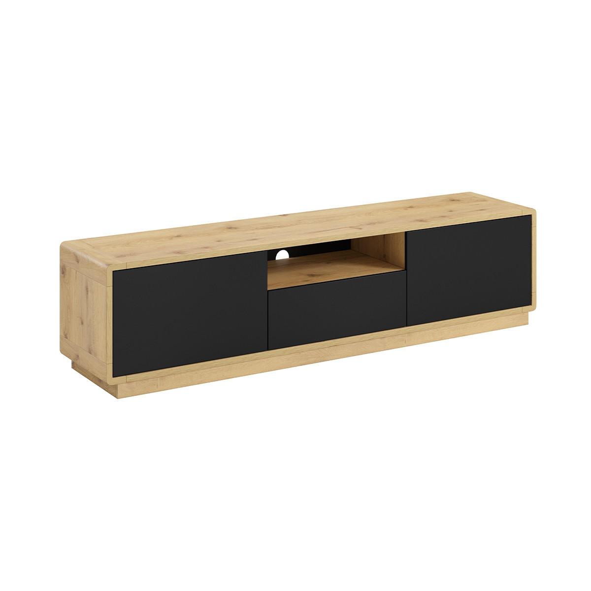 TV-MÖBEL Raven Mattschwarz und Holz - Schwarz, Holzwerkstoff (180/45/40cm) - Petits-meubles