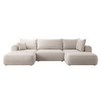 WOHNLANDSCHAFT Ovo Creme Velours - Creme/Schwarz, Textil (380/95/167cm) - Selsey