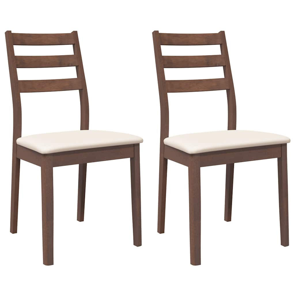 ESSZIMMERSTÜHLE mit Kissen 2 Stk. Braun Massivholz Gummibaum 48.5*49*90cm - Braun/Weiß, Holz (48.5/90/49cm) - ZMH