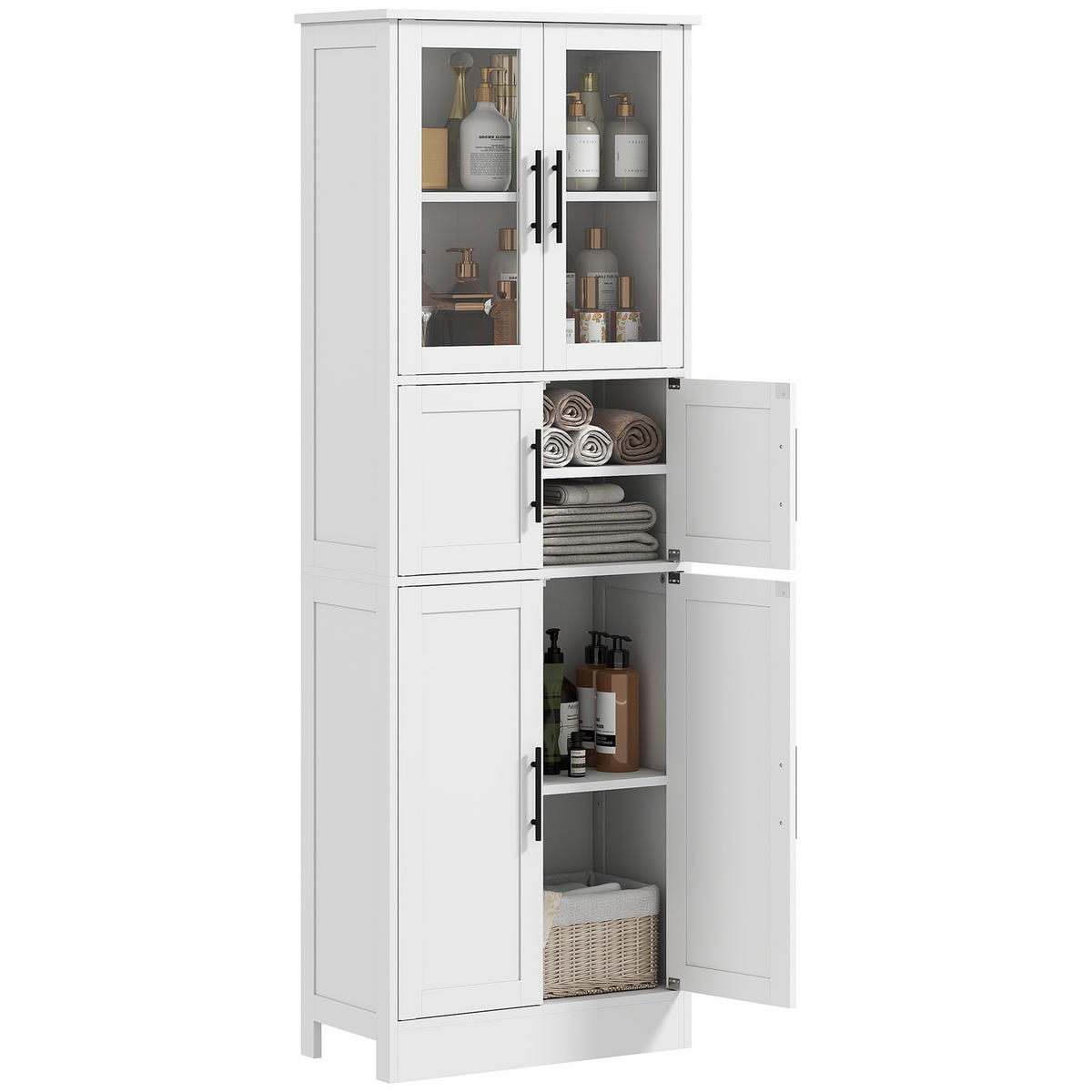 HOCHSCHRANK DE-12536 6 Türen, 2 Glasfronten, verstellbare Böden, Weiß - Weiß, Holzwerkstoff (30/170/60cm) - ComfortXL
