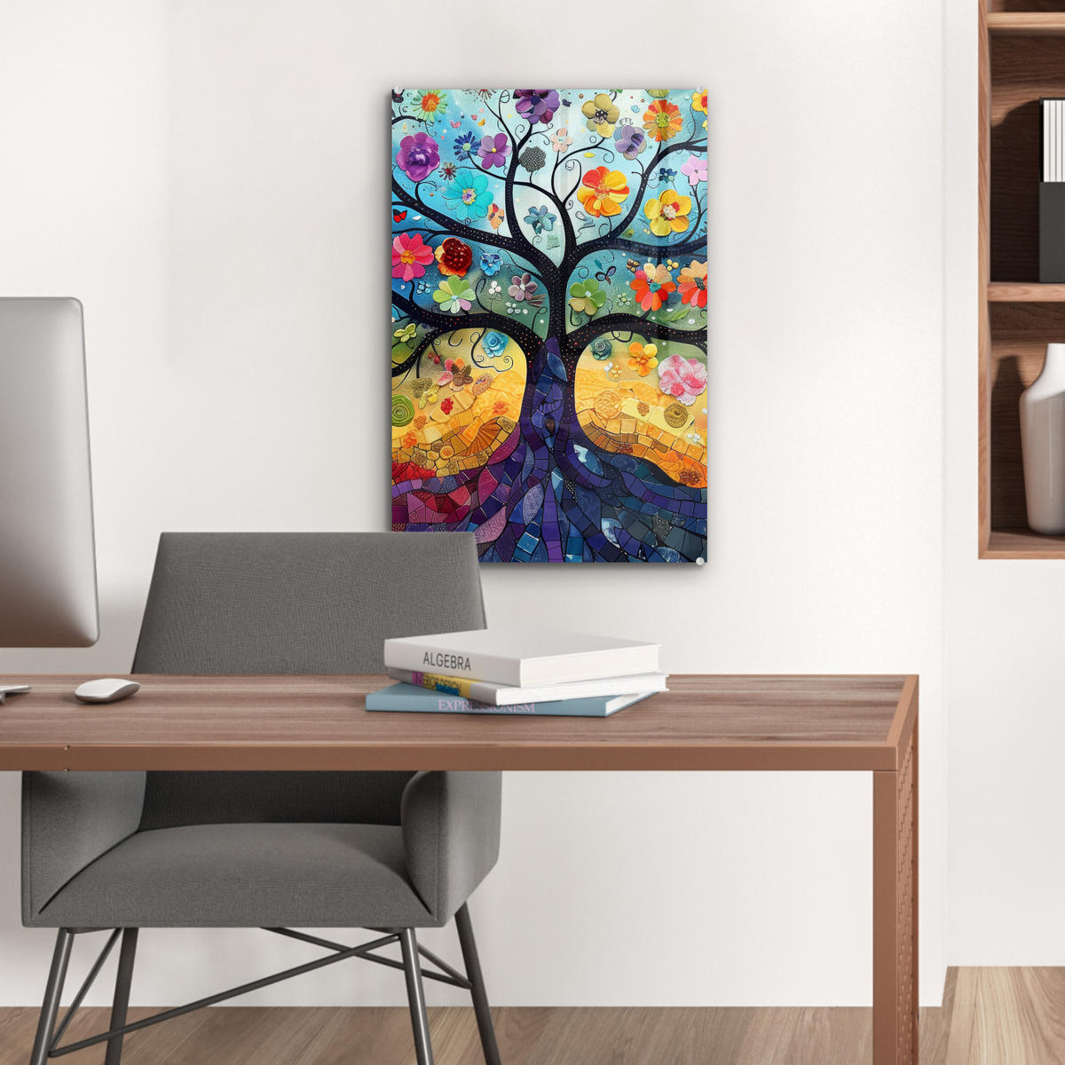 ACRYLGLASBILD Kunst - Baum des Lebens - Blumen - Hippie 40x60 cm - Dunkelblau, Glas (40/60cm) - MuchoWow
