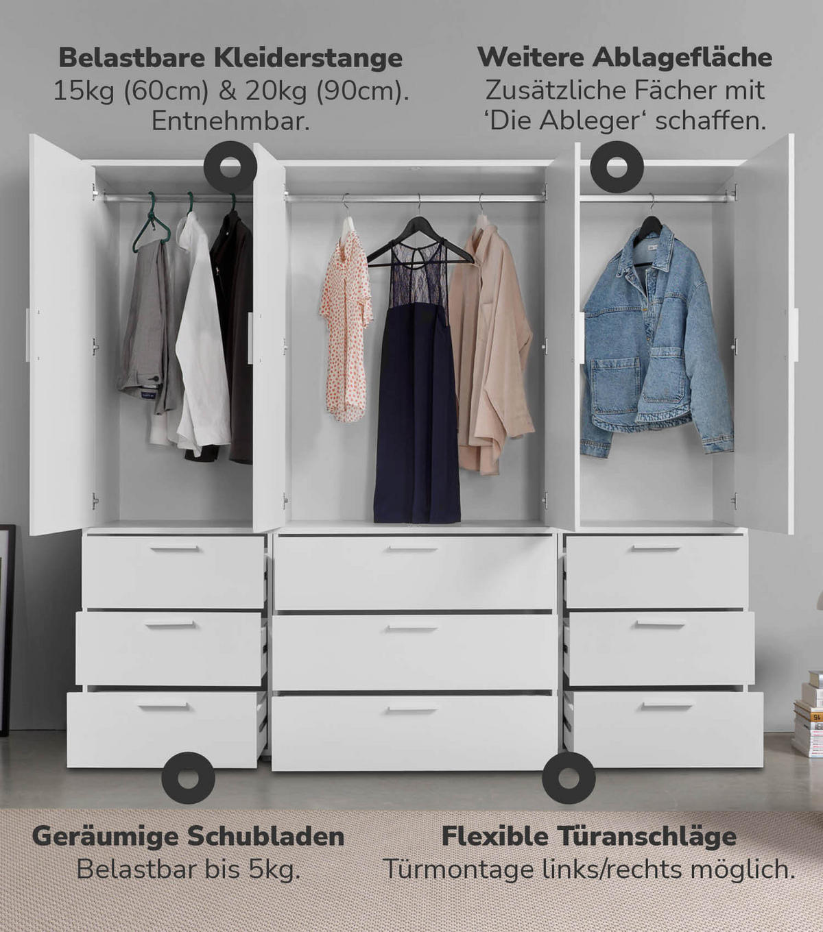 KLEIDERSCHRANK Der Grenzenlose - Weiß, Holzwerkstoff (210/187/58cm) - Mokebo