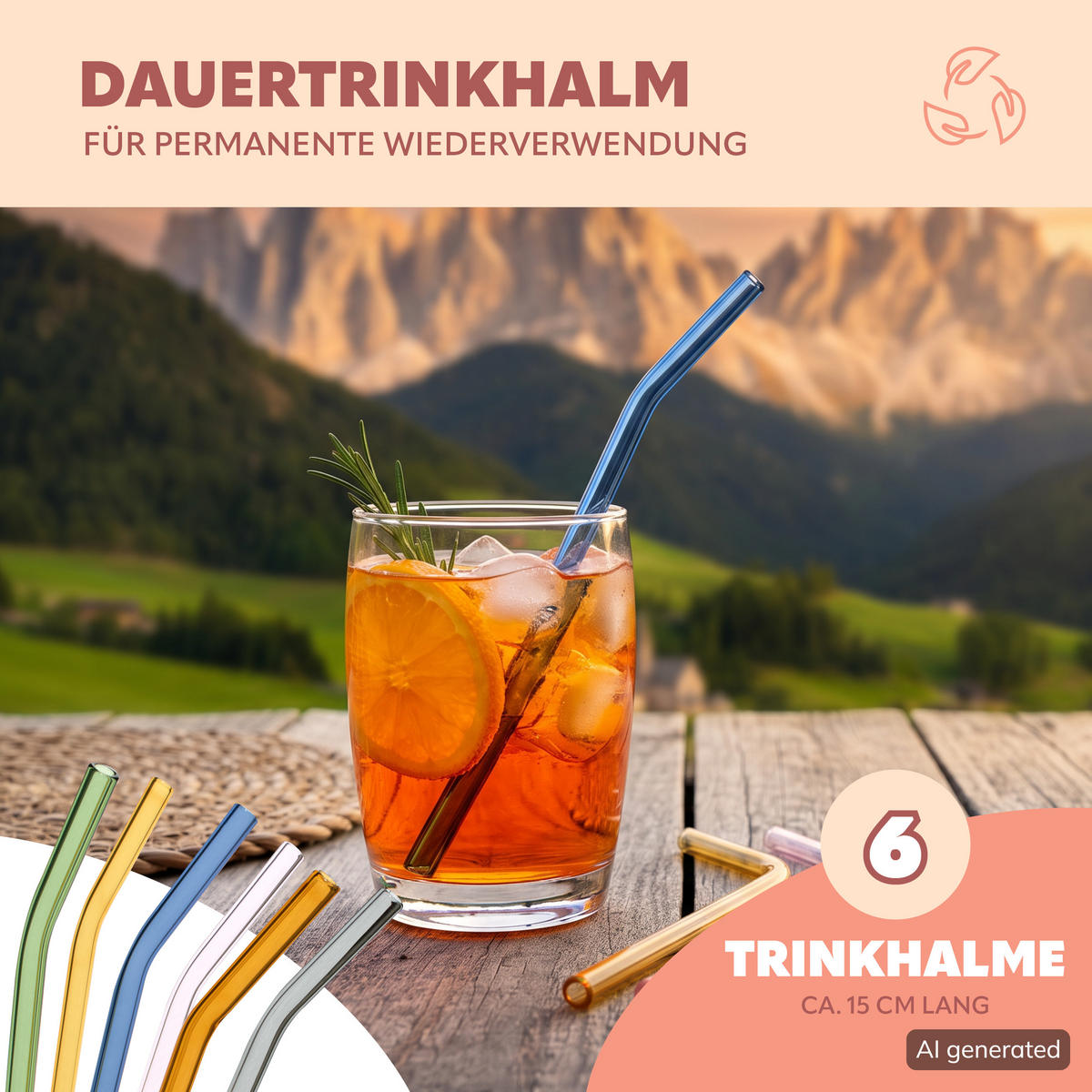GLAS-TRINKHALME 6er-Set, Borosilikatglas - Multicolor, Glas (0.8/15cm) - bremermann