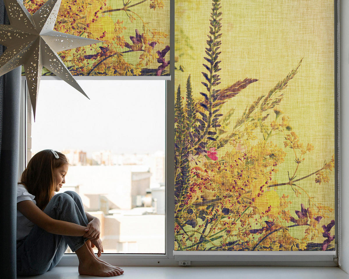VNÚTORNÁ roleta - okenná roleta - roleta - 100x140 cm - Rastliny - žltá, plast (100/140/0.5cm) - TULUP