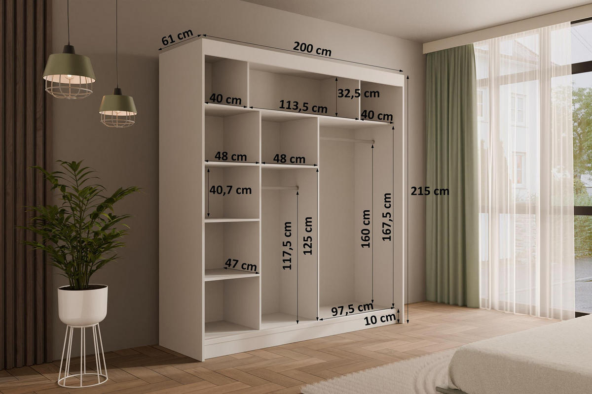KLEIDERSCHRANK AMOHA - 200 cm - Weiß - Weiß, Holzwerkstoff (200/215/61cm) - ALTDECOR