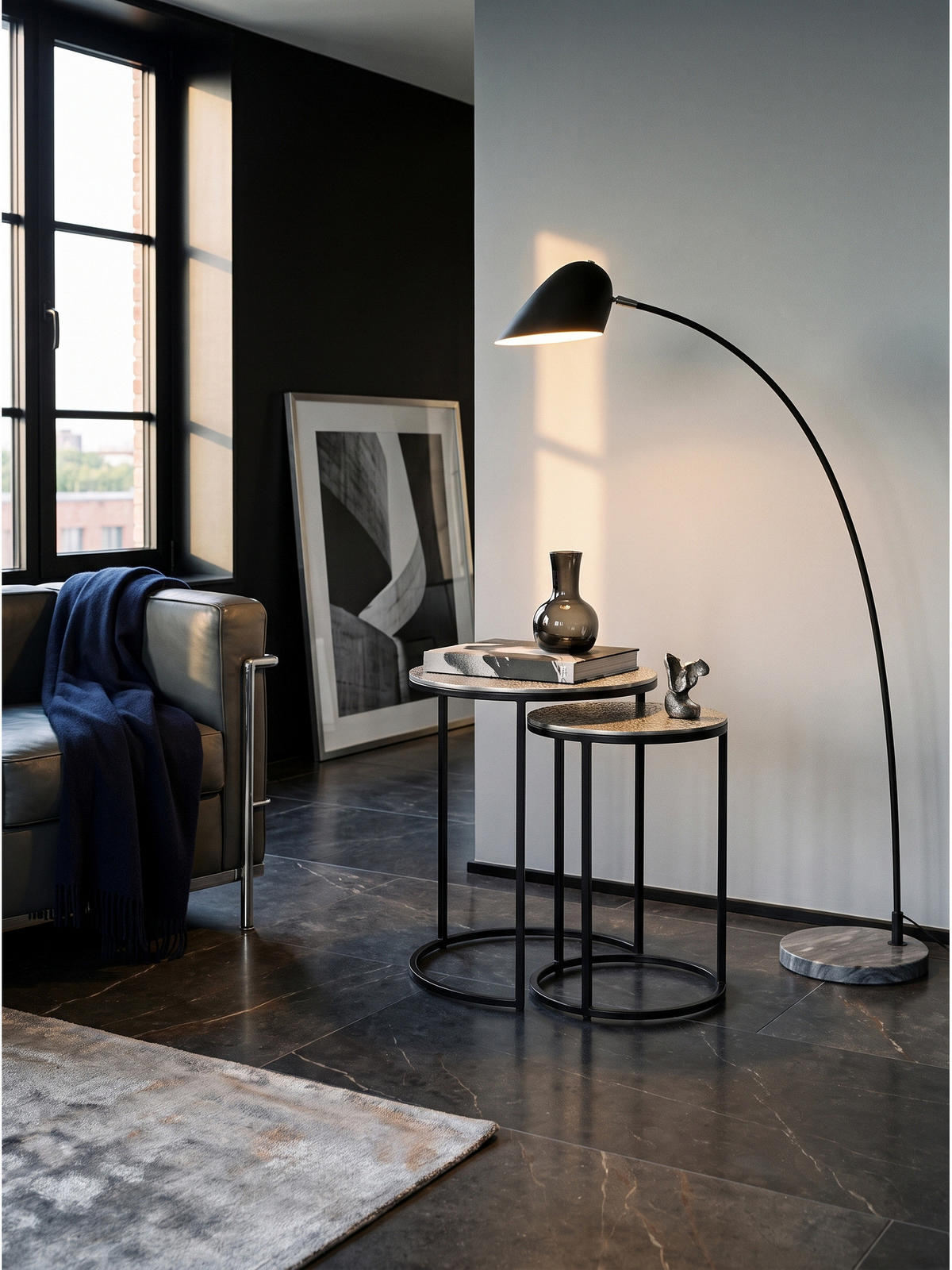 BEISTELLTISCHE 2er-Set VIENNE, Aluminium, handgefertigt, Silber, Ø 40 x 48 cm - Silberfarben/Schwarz, Metall (40/40/48cm) - KADIMA DESIGN