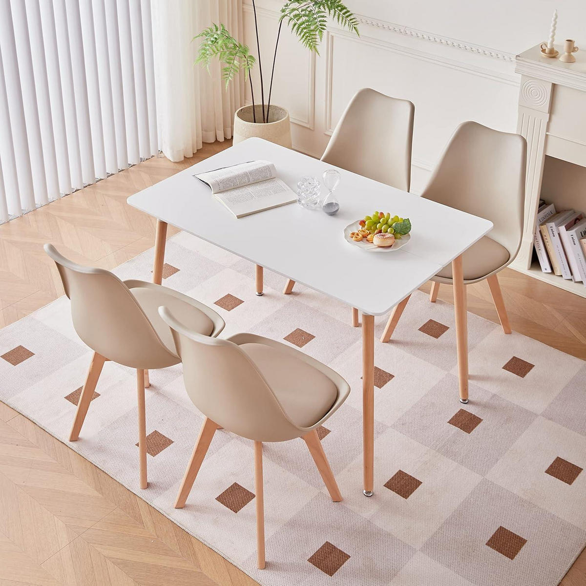 ESSZIMMERSTUHL 8er Set mit Massivholzbeinen und abnehmbarem Stuhlkissen Schwarz+Beige - Multicolor, Kunststoff (49/83/42cm)