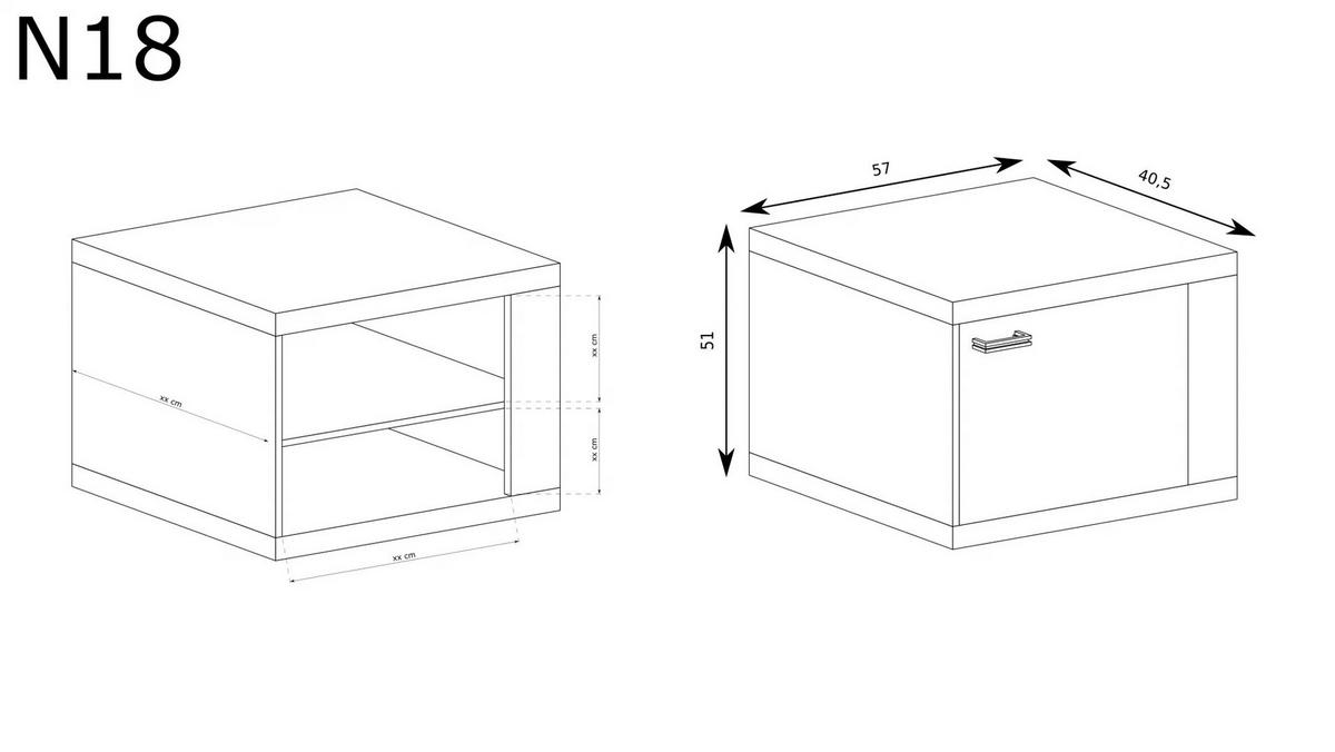 NACHTTISCH NATURAL​ N-18 - Eichefarben, Holzwerkstoff (57/55/41cm) - Meblini