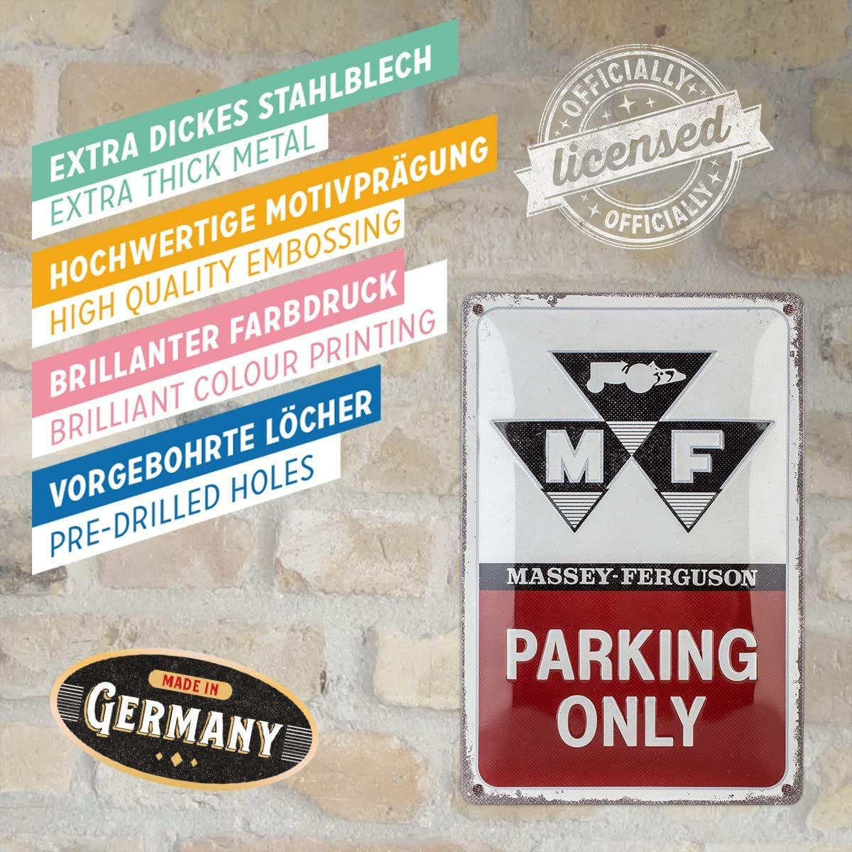 BLECHSCHILD 20/30 cm Massey Ferguson Massey Ferguson Parking Only - Multicolor, Metall (20/30/0.2cm) - Nostalgic-Art