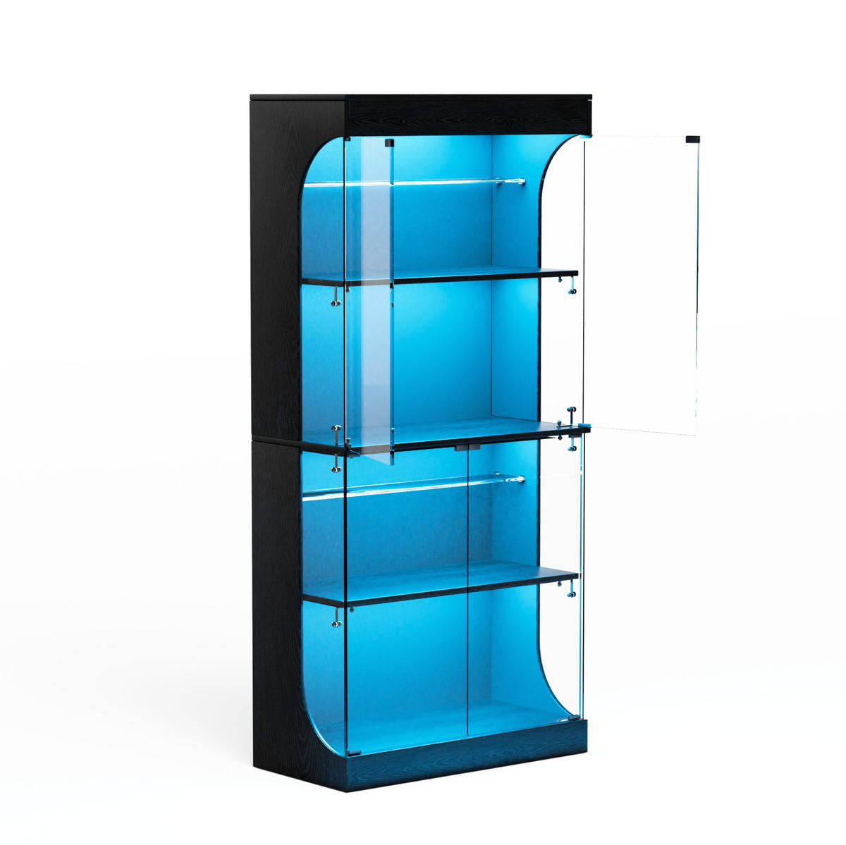 VITRINE 80/35/165 cm aus Glas und Holzwerkstoff mit LED-Beleuchtung und Bewegungssensor Schwarz - Schwarz, Holzwerkstoff (80/165/35cm) - Modenvie