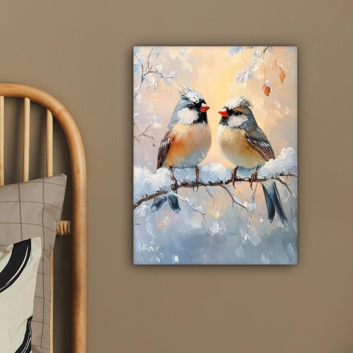 LEINWANDBILD Vögel - Zweig - Winter - Schnee 30x40 cm - Pastellblau, Textil (30/40cm) - MuchoWow